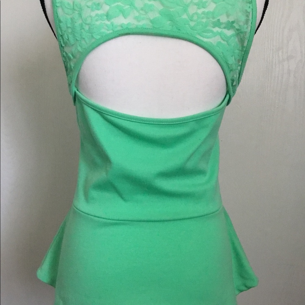 Mint Peplum Top with Lace - Picture 3 of 4